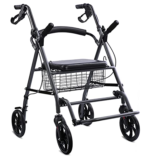 ZAQI Andador Andadores para Ancianos Andador Ancho para Parkinson, Plegable Grande Altura Ajustable Andadores con Ruedas, para Hombres Altos Adultos Mayores, con Asiento Cesta, Soporta 220 Libras