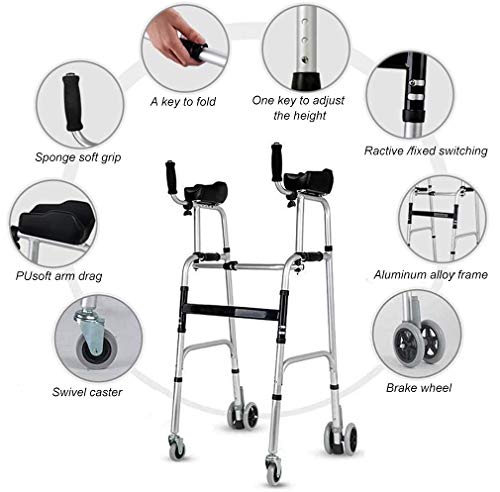 ZAQI Andador Andadores para Ancianos Andador erguido con reposabrazos, Andador de 4 Ruedas de Altura Ajustable, Adultos Mayores Altos Personas con discapacidad (Color : Without Seat)