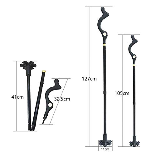 ZD WALLING CANE Bastón Plegable Ancianas Mujeres Hombres, Altura Ajustable Portátil Apoyo 360 ​​° Ortopedia Muletas De Ancianas Tracción Senderismo/Trekking Bastón para Caminar/Viaje/Hogar (Negro),B