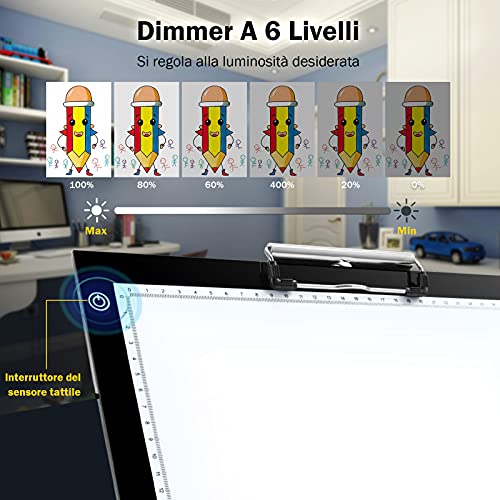 Zecti Mesa de Luz A4, LED Tableta de Luz A4 Portátil con USB 4mm Super Delgado y Brillo Ajustable en 6 Niveles, Herramientas Ideal para Calcar Dibujo