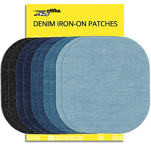 ZEFFFKA Tela de Calidad Parches de Jean Aplicables con Plancha Interior Exterior Pegamento Mas Fuerte 100% Algodón Tonos Surtidos Kit de Decoración 10 Piezas Tamaño 4-1/4" x 3-3/4" (9.8 cm x 10.8 cm)