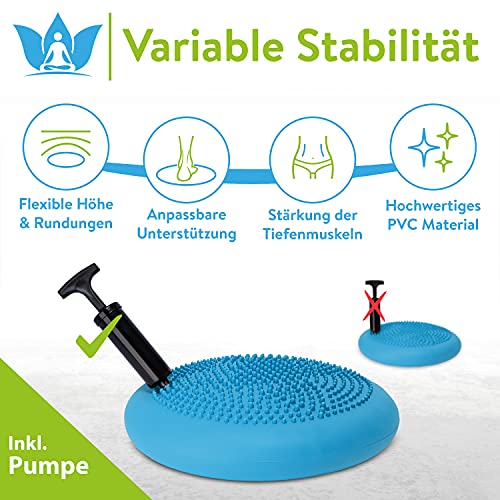 ZenBalance Plus Cojín Proyector, Cojín Ortopédico para Rehabilitación, Disco Hinchable Proyector, Tablero de Equilibrio para Deporte y Fisioterapia, Incl. Bomba, e-Book, 33 cm (Azul)