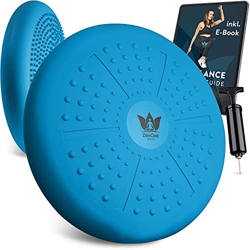 ZenBalance Plus Cojín Proyector, Cojín Ortopédico para Rehabilitación, Disco Hinchable Proyector, Tablero de Equilibrio para Deporte y Fisioterapia, Incl. Bomba, e-Book, 33 cm (Azul)