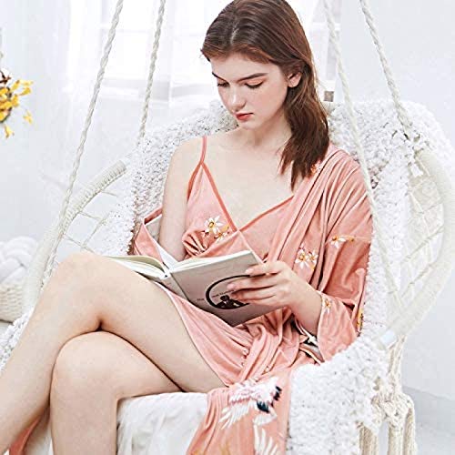 ZHANG Otoño Invierno Nuevo Terciopelo Mujer Bata Grúa Impresa Ropa De Dormir Kimono Informal,Xlarge