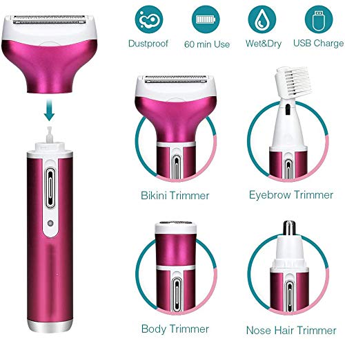 ZHONGXIN Afeitadora Femenina, 4 en 1 Recortadora Electrica, recargable por USB, para el área del bikini nariz axila brazo pierna (A)