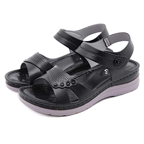 ZODOF Sandalia Plana para Mujer,Sandalias Transpirables con Cierre de Hebilla Hueca Sling Back Sandalias Antideslizantes de Fondo Suave Zapatos Ortopédicos de Cuero de PU