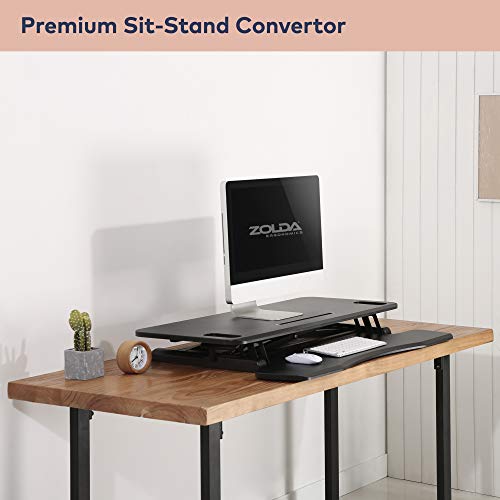ZOLDA Adaptador de Escritorio de Pie con Bandeja para Teclado - Premium Mesa Regulable Altura & Standing Desk. Convierte Cualquier Mesa en un Escritorio Elevable (XL Grande, Negro)