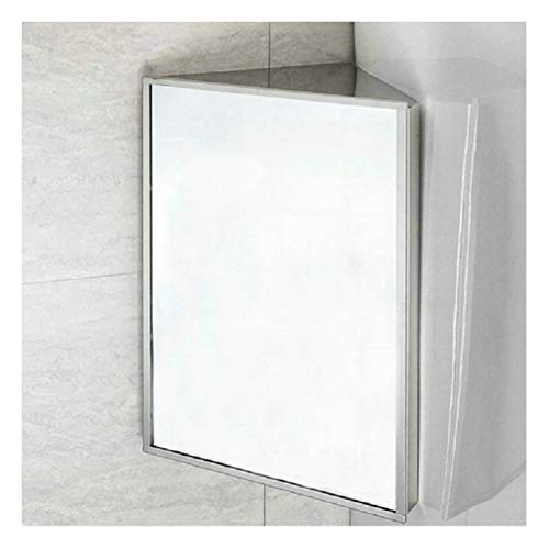 ZTGL Armario de Pared Triangular de Acero Inoxidable, Armario con Espejo de Esquina para Baño, Organizador de Almacenamiento de Medicamentos Multiusos,Left Door