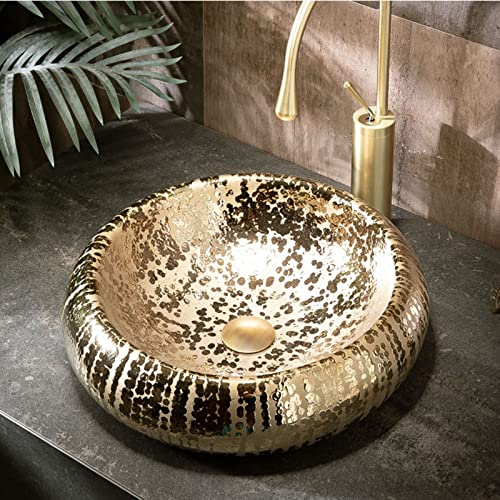 ZTGL Lavabo sobre Encimera Oro Redondo 47x13 cm Moderno Cerámica Lavabo del Arte Lavabos de Pintado a Mano para Lavamanos Aseo Cuarto de Baño Tocador, No Contiene Grifo