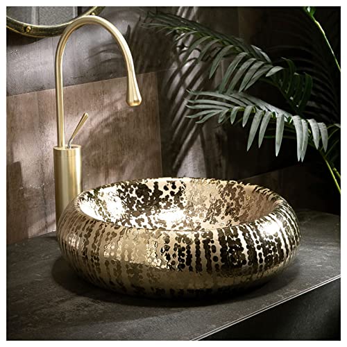 ZTGL Lavabo sobre Encimera Oro Redondo 47x13 cm Moderno Cerámica Lavabo del Arte Lavabos de Pintado a Mano para Lavamanos Aseo Cuarto de Baño Tocador, No Contiene Grifo