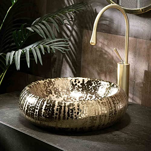 ZTGL Lavabo sobre Encimera Oro Redondo 47x13 cm Moderno Cerámica Lavabo del Arte Lavabos de Pintado a Mano para Lavamanos Aseo Cuarto de Baño Tocador, No Contiene Grifo