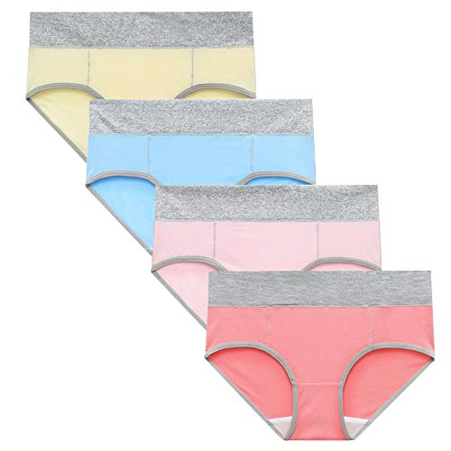 Zylione Pack de 4 calzoncillos para mujer, de un solo color, patchwork, ropa interior fisiológica con cintura alta Multicolor -09. M