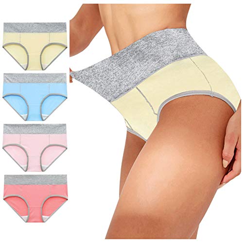 Zylione Pack de 4 calzoncillos para mujer, de un solo color, patchwork, ropa interior fisiológica con cintura alta Multicolor -09. M