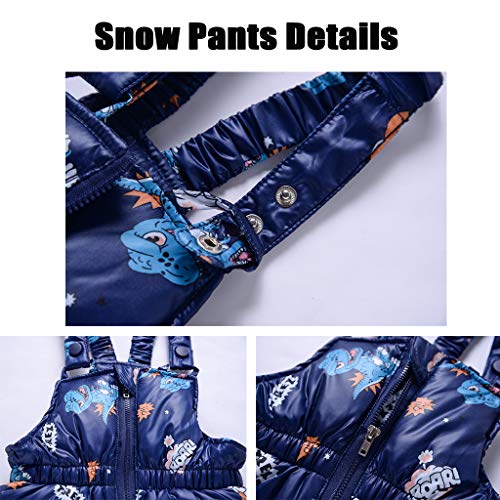 2 Piezas Niños Traje de Nieve de Invierno, Niñas Capucha Chaqueta de Plumón de Pato + Nieve Pantalones Babero Dinosaurio Ropa Conjuntos Azul 2-3 Años