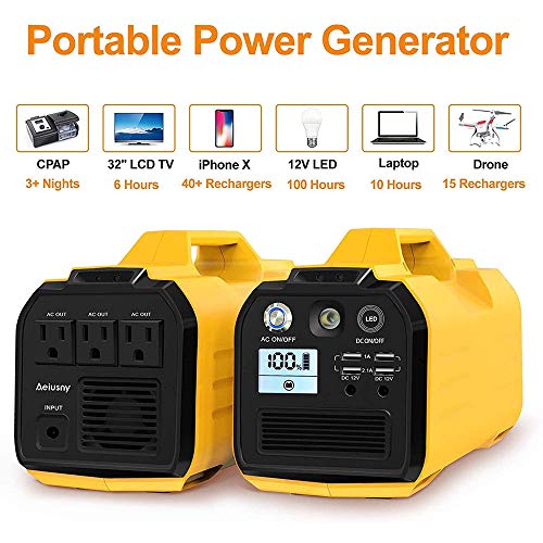 296Wh / 400W Generador Solar Portátil, Batería de Respaldo CPAP, Toma de Corriente alterna de Onda sinusoidal Pura de 220V, 12V DC, Salida USB, para Acampar al Aire Libre Emergencia de Pesca