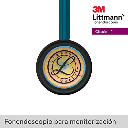 3M Littmann Classic III Fonendoscopio para monitorización, acabado en arcoíris, tubo Azul Caribe, 69 cm, 5807