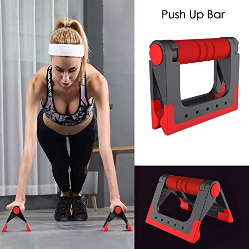 Abdominales Casa Gimnasio Musculacion, Rodillo de Rueda, AB Wheel Roller, 2 Soportes para Flexiones + 2 Bandas de Resistencia+Comba Cuerda Saltar, Deportes Equipo Ejercicio en Casa Mujer Hombre