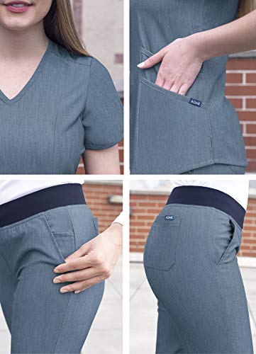 Adar Pro Brezo Uniforme médico para Mujer Casaca con Cuello en V y Pantalones de Yoga - P9100H - Heather Navy - XXS