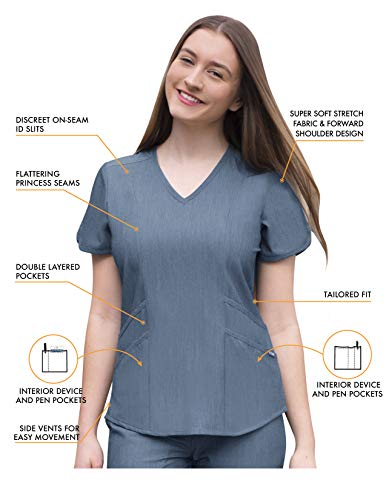 Adar Pro Brezo Uniforme médico para Mujer Casaca con Cuello en V y Pantalones de Yoga - P9100H - Heather Navy - XXS