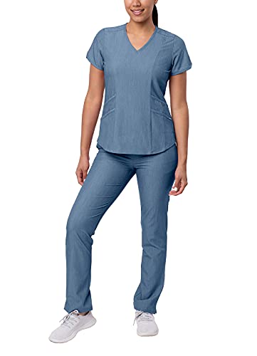 Adar Pro Brezo Uniforme médico para Mujer Casaca con Cuello en V y Pantalones de Yoga - P9100H - Heather Navy - XXS