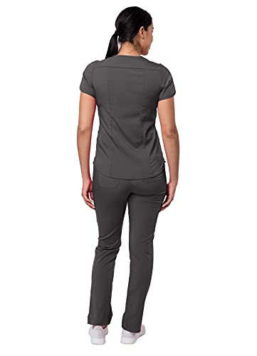 Adar Pro Uniforme médico para Mujer Casaca con Cuello en V y Pantalones de Yoga - P9100 - Pewter - S