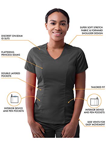 Adar Pro Uniforme médico para Mujer Casaca con Cuello en V y Pantalones de Yoga - P9100 - Pewter - S