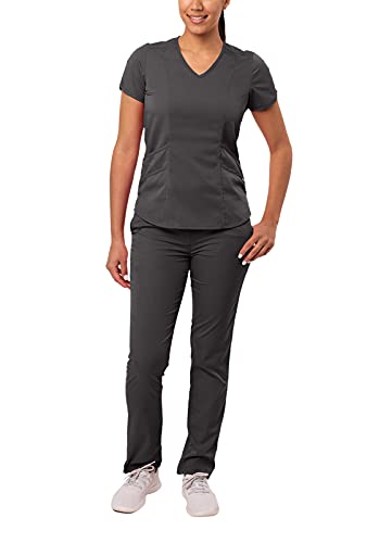 Adar Pro Uniforme médico para Mujer Casaca con Cuello en V y Pantalones de Yoga - P9100 - Pewter - S
