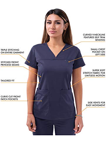 Adar Uniforme médico para Mujer Casaca Cuello en V y Pantalones con cordón - 4402 - Navy - M