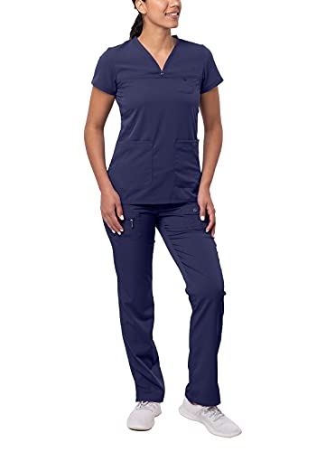 Adar Uniforme médico para Mujer Casaca Cuello en V y Pantalones con cordón - 4402 - Navy - M