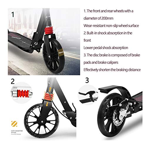 Adulto Scooter,Ajustable Plegable Scooter,Ligero Ciudad Scooter con Ruedas de PU/PuñO de Bicicleta,para Los Hombres Mujer Exterior,Foot Brake White