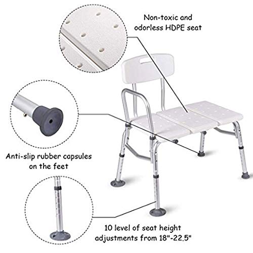 Aleación De Aluminio 180kg / 400lbs Banco De Transferencia para Bañera para Ancianos, Respaldo De Brazo Ajustable Y Altura De Pierna, Taburete De Bañera para Trabajo Pesado Banco De Asiento De Ducha,