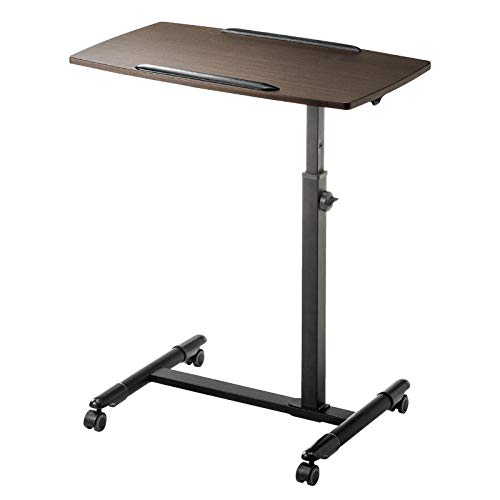 Aleación De Aluminio Mesa Oficina Plegable con Tablero De Densidad Marrón,Altura Ajustable, Ruedas Bloqueables,Mesa Auxiliar Sofa para Uso Hospitalario O En El Hogar como Bandeja De Cama, Tablero De