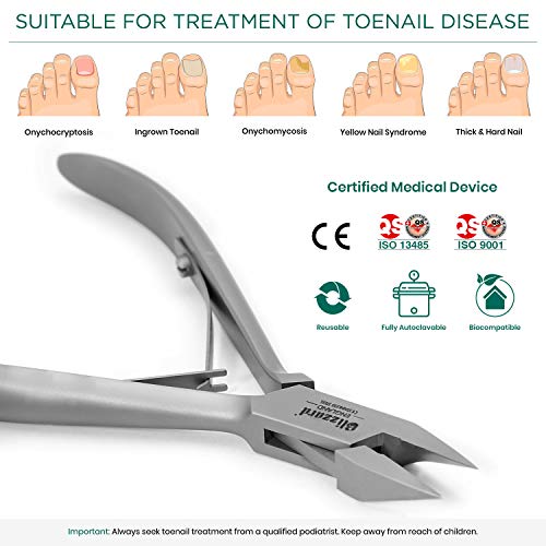 Alicate Cortauñas Blizzard - 13 cm, Corte Recto, Punta Delgada - Acero Inoxidable Forjado Alemán - Pedicura Podología Profesional - Dispositivo Médicos, Marcado CE
