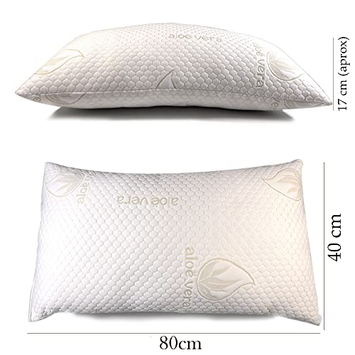 Almohada 80cm Viscoelástica Aloe Vera Antiácaros y Antibacteriano, Flopos de Aloe Vera, Almohada de fibras huecas, ligera e hipoalergénica(80 x 40 cm)