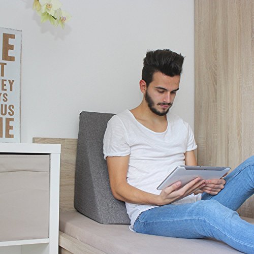 Almohada en Forma de cuña, Soporte para la Espalda en la Cama, Sala o el sofá/Almohada para Leer o Ver televisión Medidas: 60 x 50 cm, Altura: 30 cm - Gris