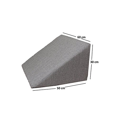 Almohada en Forma de cuña, Soporte para la Espalda en la Cama, Sala o el sofá/Almohada para Leer o Ver televisión Medidas: 60 x 50 cm, Altura: 30 cm - Gris