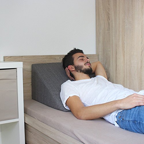 Almohada en Forma de cuña, Soporte para la Espalda en la Cama, Sala o el sofá/Almohada para Leer o Ver televisión Medidas: 60 x 50 cm, Altura: 30 cm - Gris