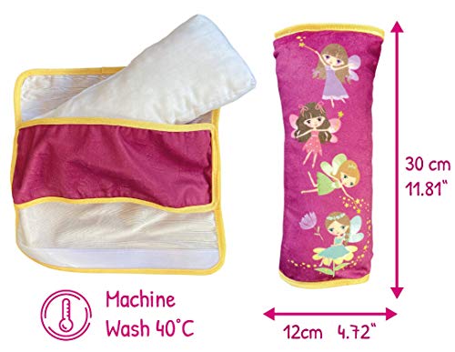 Almohadilla HECKBO para coche con dibujos de hadas para niños - lavable a máquina suave, tacto de peluche, almohadilla cinturón de seguridad