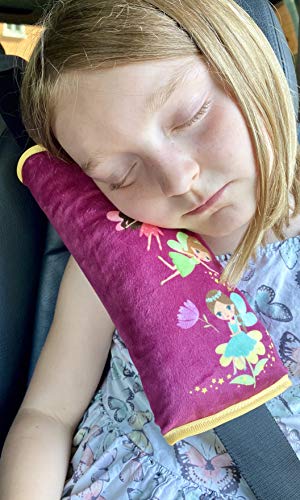 Almohadilla HECKBO para coche con dibujos de hadas para niños - lavable a máquina suave, tacto de peluche, almohadilla cinturón de seguridad