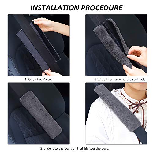 Almohadillas para Cinturón de Seguridad de Coche Piel de Conejo Sintética Seat Belt Pad Funda Protector Cinturón Almohadillas para Adultos y Niños