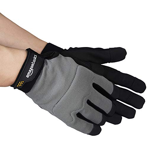 Amazon Basics - Guantes de trabajo con agarre flexible mejorado, talla M, grises