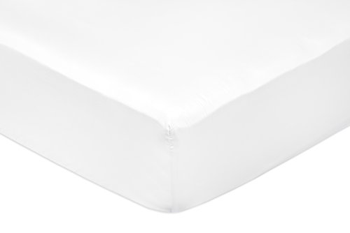 Amazon Basics - Sábana bajera ajustable (algodón satén 400 hilos, antiarrugas) Blanco - 160 x 200 x 30 cm