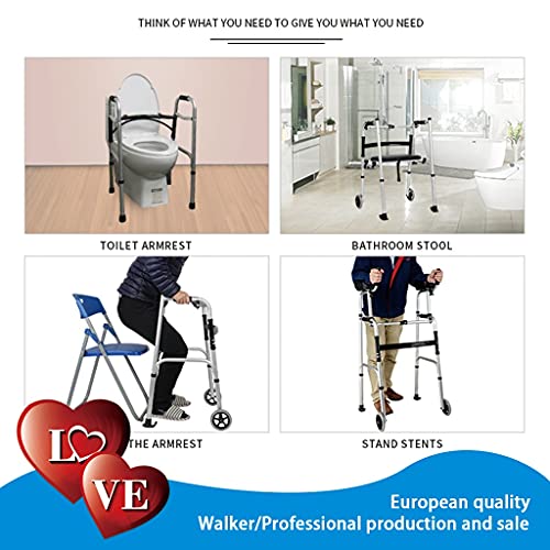 Andador De Bipedestación,con WC con Asiento,Plegable Movilidad Ayuda A Caminar,4 Ruedas,Andador para Ancianos Sin Ruedas,aleación De Aluminio Puede Soportar 400ib
