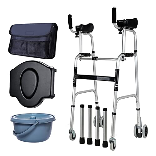 Andador De Bipedestación,con WC con Asiento,Plegable Movilidad Ayuda A Caminar,4 Ruedas,Andador para Ancianos Sin Ruedas,aleación De Aluminio Puede Soportar 400ib