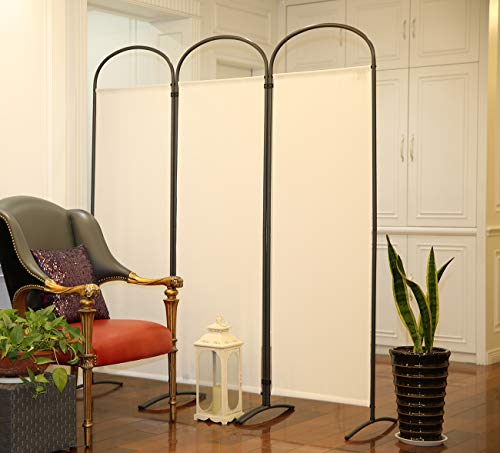 Angel Living Biombo Separador de 3 Paneles con el Techo y la Base de la Forma Curva, Decoración Elegante, Separador de Ambientes Plegable, Divisor de Habitaciones, 168,5 x 185 cm (Blanco)