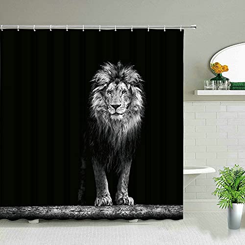 Animal Africano Elefante león Cebra Leopardo Cortina de Ducha Impermeable Juego de Cortina de baño decoración de la bañera S.6 150x200cm