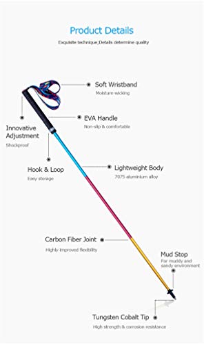 AONIJIE Bastón de Senderismo Plegables Bastones Trekking de Fibra de Carbono Empuñadura de EVA Espuma para Alpinismo Trail Viaje Mochilero Caminar (120CM - 2 PCS)