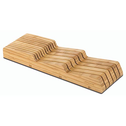 Arcos Tacos, Taco Cajonera Organizador cuchillos ARCOS para cajón de hasta 25 cm, Hecho de Bambú, Tamaño 39x432x139 mm, Color Marrón