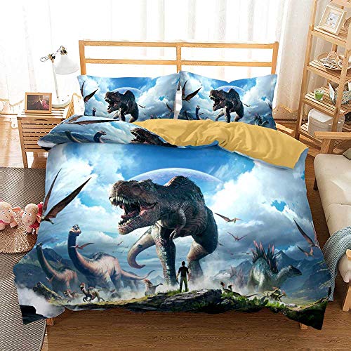 ARK:Survival Evolved - Juego de ropa de cama infantil (1 funda de edredón y 2 fundas de almohada, resistente al desvanecimiento, 3 piezas, artículo para fans ARK4, 155 x 200 cm + 50 x 75 cm x 2)