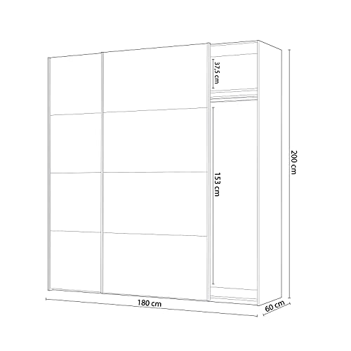 Armario 2 Puertas Correderas para Dormitorio o Habitación, Modelo Vintage, Acabado en Blanco Artik y Vintage, Medidas: 180 cm (Ancho) x 200 cm (Alto) x 60 cm (Fondo)